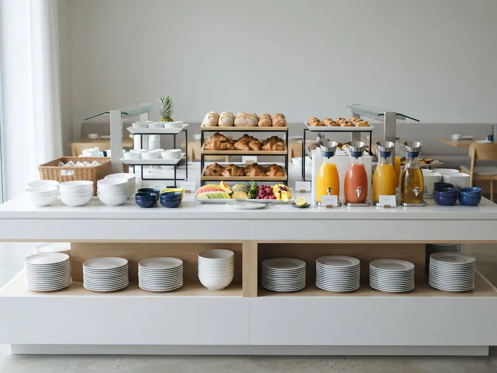 Frühstücksbuffet in einem Hotel kurz vor der Öffnung